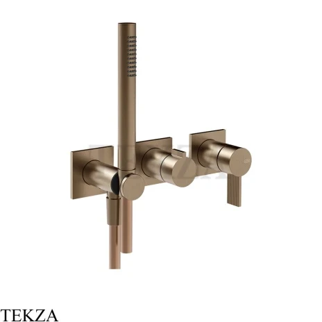 Gessi Inverso RIGATO Смеситель для душа, 2 потока, с гарнитуром, внешняя часть 73536-761, Coffee Bronze Brushed PVD