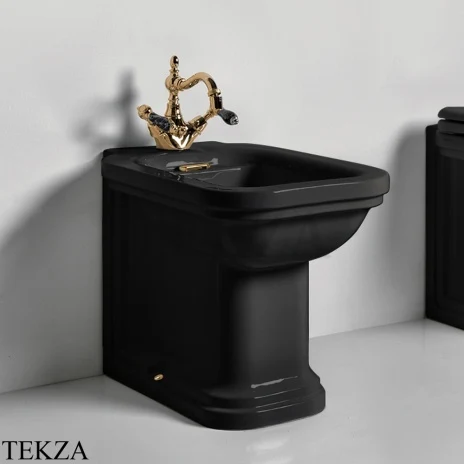 Kerasan Waldorf Биде напольное пристенное с 1 отв. под смеситель, с заглушкой, 4121K4nero/cr*1. чёрный глянец-золото