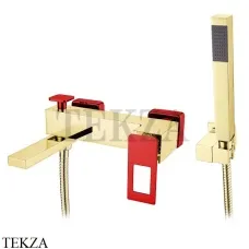 Boheme Q Смеситель для ванны настенный, с гарнитуром 143-GR, Золото-красный