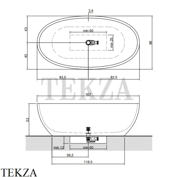 Antonio Lupi REFLEX Ванна овальная свободностоящая, Cristalmood, Fume