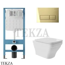 Aqueduto ESTETA Комплект унитаза c инсталляцией, кнопка шлиф.золото AQDS258, Белый глянец