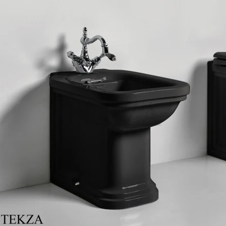 Kerasan Waldorf Биде напольное пристенное с 1 отв. под смеситель, с заглушкой, 4121K4nero/cr*1, чёрный глянец-хром