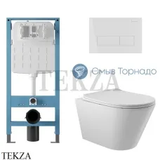 Aqueduto CONE Plus Комплект унитаза торнадо c инсталляцией, кнопка белый глянец AQDS349T, Белый глянец