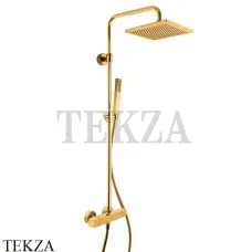 FIMA Carlo Frattini Душевая колонна с термостатом, верхний душ 25х25, золото глянец