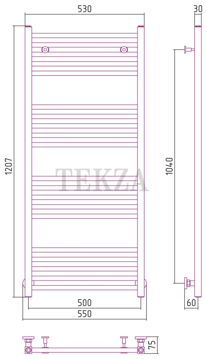 Сунержа Модус 1200х500 полотенцесушитель водяной 12-0250-1250, Белый глянец