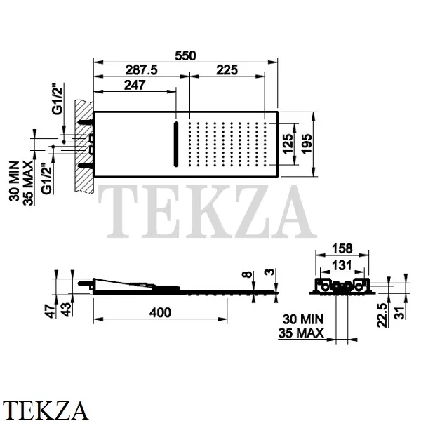 Gessi Private Wellness TREMILLIMETRI Верхний душ, 2 функции 33063#238, Mirror Steel
