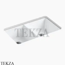 Kohler Deerfield Мойка для кухни встраиваемая снизу с двумя чашами, 5 отверстий, чугун K-5873-5U-0, белый глянец