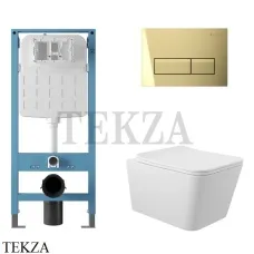 Aqueduto MACIO Комплект унитаза c инсталляцией, кнопка шлиф.золото AQDS252, Белый глянец