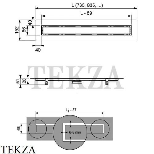 TECEdrainline Дренажный канал 150 для укладки натурального камня 651500, сталь глянец