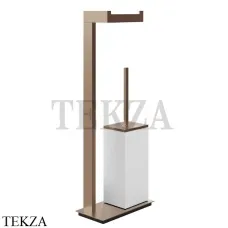 Gessi Rettangolo Стойка напольная с бумагодержателем и ершиком, белый 20933-708, Copper Brushed