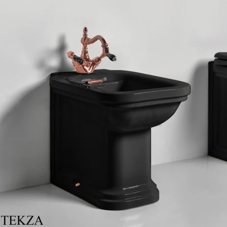 Kerasan Waldorf Биде напольное пристенное с 1 отв. под смеситель, с заглушкой, 4121K4nero/cr*1, чёрный глянец-бронза