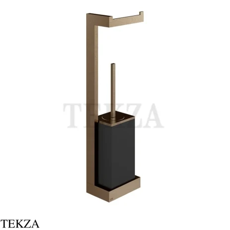 Gessi Rettangolo Стойка настенная с бумагодержателем и ершиком, черный 20868-761, Coffee Bronze Brushed PVD