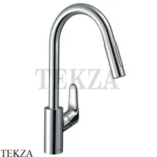 Hansgrohe Focus M41 Смеситель для кухни с выдвижной лейкой 2jet 31815000, хром глянец