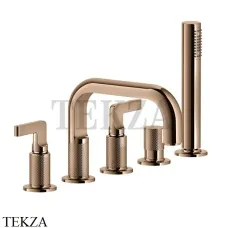 Gessi INCISO Смеситель на борт ванны с изливом, гарнитуром 58040-030, Copper глянец PVD