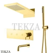 Boheme FUSION Смеситель для душа, 3 потока, излив, верхний душ, гарнитур 130-2-G, золото глянец