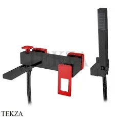 Boheme Q Смеситель для ванны настенный, с гарнитуром 143-BR, Черный-красный