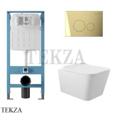 Aqueduto MACIO Комплект унитаза c инсталляцией, кнопка шлиф.золото AQDS234 Белый глянец