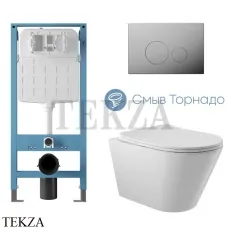 Aqueduto CONE Plus Комплект унитаза торнадо c инсталляцией, кнопка Novo хром глянец AQDS340T, Белый глянец