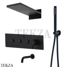 Boheme FUSION Смеситель для душа, 3 потока, излив, верхний душ, гарнитур 130-2-B, черный матовый