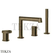 Gessi ANELLO Смеситель на борт ванны с изливом и душевым гарнитуром 63337-713, Antique Brass