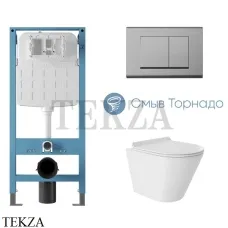 Aqueduto CONE Комплект унитаза торнадо c инсталляцией, кнопка хром глянец AQDS115T Белый глянец