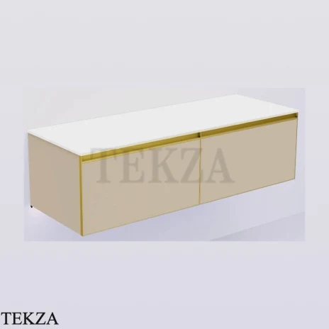 ARMADI ART QUATRO Тумба под раковину 140 см с внутренней подсветкой 790-M2-140(70+70)-D-MG+LD, DAPHNE (бежево-серый), профиль MATT GOLD (матовое золото)