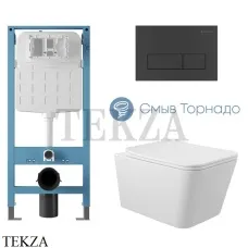 Aqueduto MACIO Plus Комплект унитаза торнадо c инсталляцией, кнопка черный матовый AQDS372T, Белый глянец