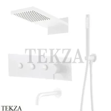 Boheme FUSION Смеситель для душа, 3 потока, излив, верхний душ, гарнитур 130-2-MW, белый матовый