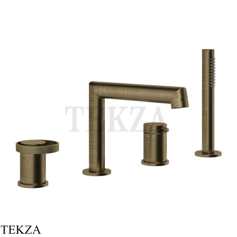 Gessi ANELLO Смеситель на борт ванны с изливом и душевым гарнитуром 63337-713, Antique Brass