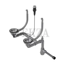 Omoikiri Арматура с клапаном-автоматом для двухчашевых моек с круглыми переливами WK-2-R-A 4956506 нержавеющая сталь