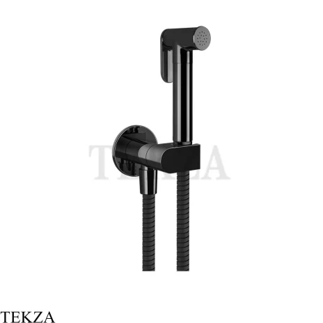 Gessi Гигиенический душ с запорным узлом, выводом воды и держателем 45126-706, black хром глянец