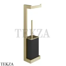 Gessi Rettangolo Стойка настенная с бумагодержателем и ершиком, черный 20868-727, Brushed Brass