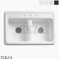 Kohler Delafield Мойка для кухни прямоугольная встраиваемая сверху, 3 отверстия, чугун K-5817-3-0, белый глянец Kohler Delafield Мойка для кухни прямоугольная встраиваемая сверху, 3 отверстия, чугун K-5817-3-0, белый глянец