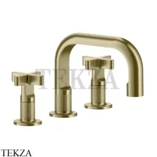 Gessi INCISO+ Смеситель для раковины на 3 отверстия, с донным клапаном 58111-727, Brushed Brass