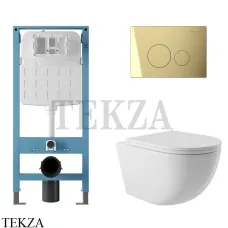 Aqueduto OVO Комплект унитаза c инсталляцией, кнопка шлиф.золото AQDS235 Белый глянец