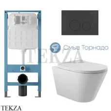 Aqueduto CONE Plus Комплект унитаза торнадо c инсталляцией, кнопка черный матовый AQDS339T, Белый глянец