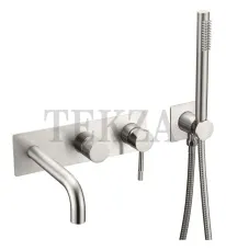 Boheme Uno Смеситель для ванны SET встроенный, с изливом и гарнитуром Uno 464-3-NB Nikel Brush