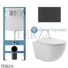 Aqueduto OVO Plus Комплект унитаза торнадо c инсталляцией, кнопка Novo черный матовый AQDS320T, Белый глянец