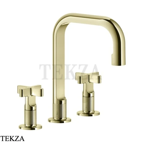 Gessi INCISO+ Смеситель для раковины 3 отверстия, средний, с донным клапаном 58113-710, Brass PVD