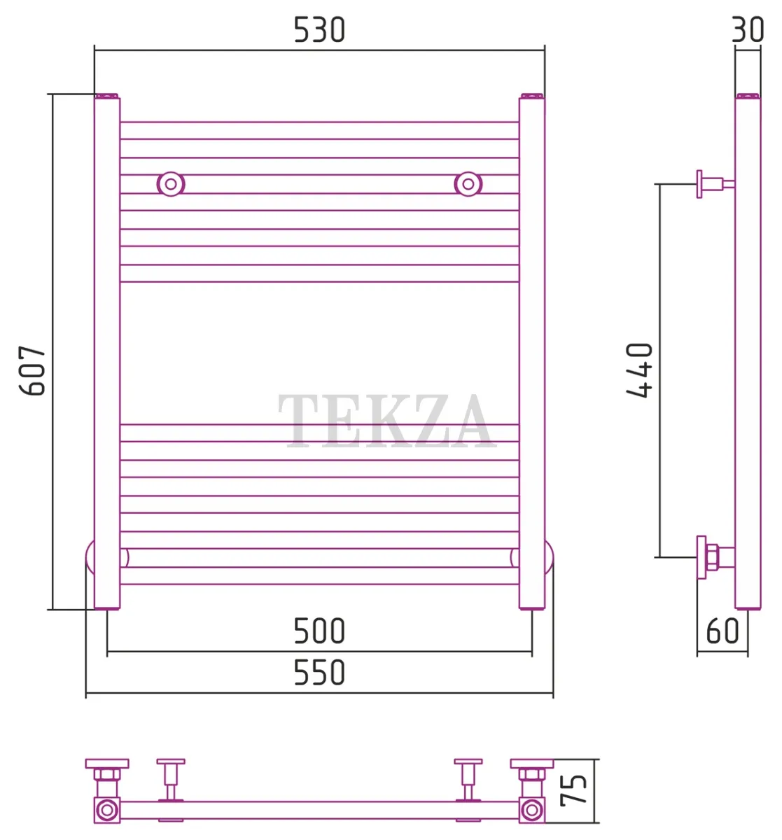 Сунержа Модус 600х500 полотенцесушитель водяной 00-0250-6050 хром глянец