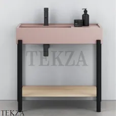 CIELO Plinio 85 Консоль с керамической раковиной и полкой, Cipria-черный-Rovere Sbiancato