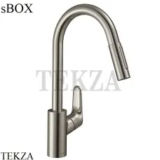 Hansgrohe Focus M41 Смеситель для кухни с выдвижной лейкой 2jet sBox 73880800, сталь