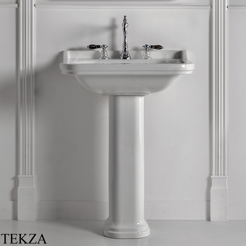 Kerasan Waldorf Раковина на 3 отв., с пьедесталом, 4141K1bi/cr*3, белый глянец-хром