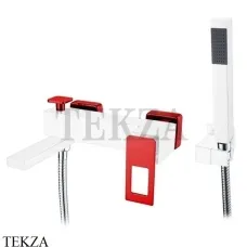 Boheme Q Смеситель для ванны настенный, с гарнитуром 143-WR, Белый-красный