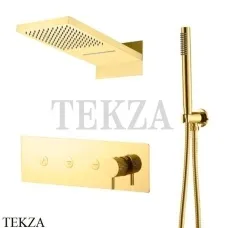 Boheme FUSION Смеситель для душа, 3 потока, верхний душ, гарнитур 130-G, золото глянец