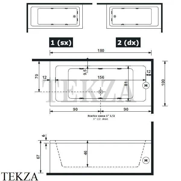 Gruppo Treesse QUADRA 181 Акриловая ванна встраиваемая на раме V0711, белый глянец