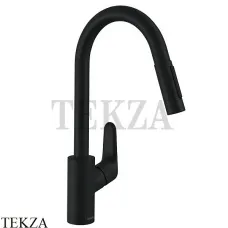 Hansgrohe Focus M41 Смеситель для кухни с выдвижной лейкой 2jet 31815670, черный матовый