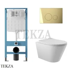 Aqueduto CONE Комплект унитаза c инсталляцией, кнопка шлиф.золото AQDS233 Белый глянец