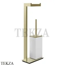 Gessi Rettangolo Стойка напольная с бумагодержателем и ершиком, белый 20933-727, Brushed Brass