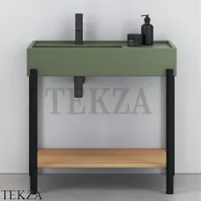 CIELO Plinio 85 Консоль с керамической раковиной и полкой, Agave-черный-Rovere Naturale